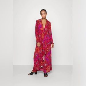FARM Rio Red Delicate Leaves Maxi Dress